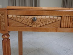 1920thies birch with cubistic carved flowers vanity , console or writing desk