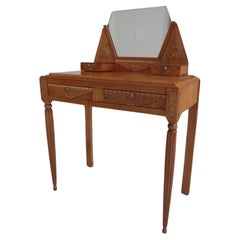 Meuble de salon, console ou bureau en bouleau de 1920 avec fleurs sculptées cubistes