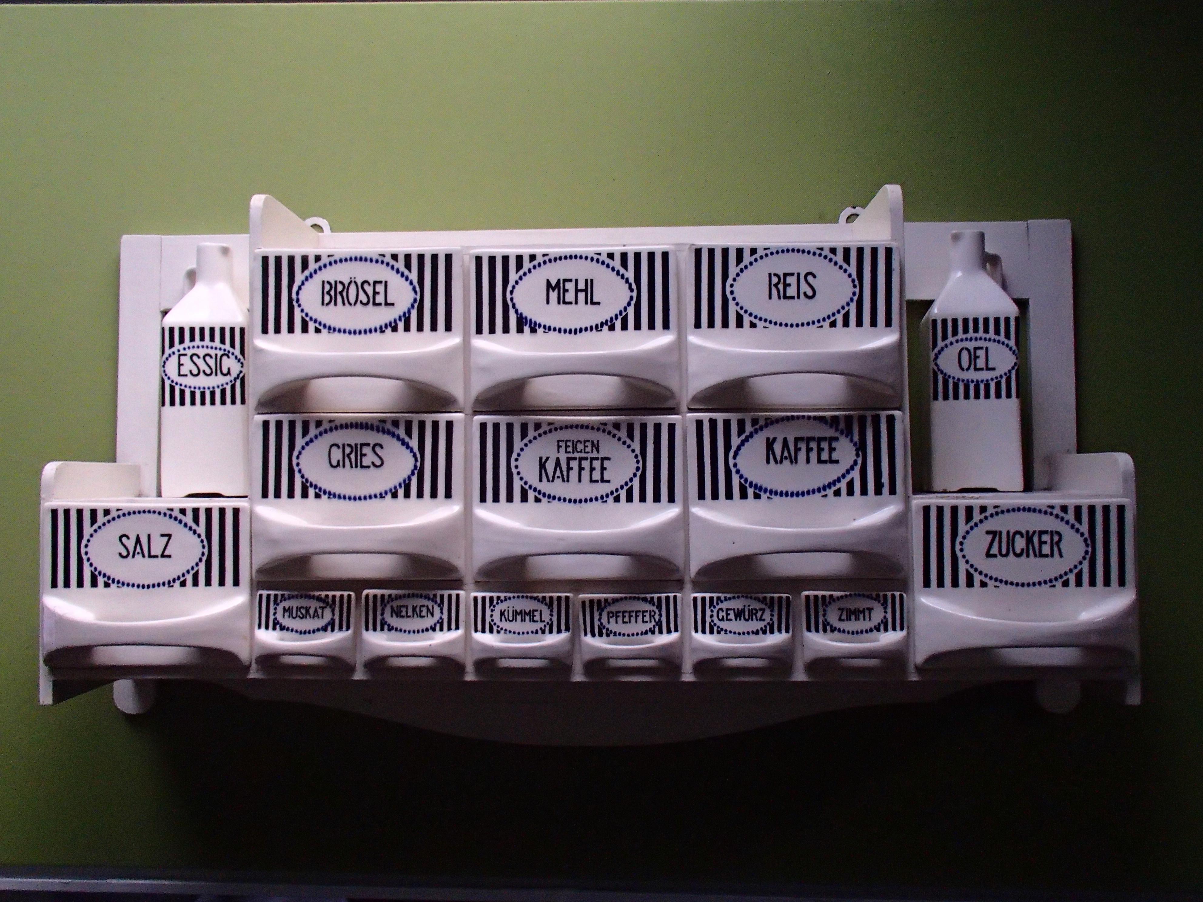 1920 This Shelf w/ Porcelain Drawers for Spices Sugar Flower Oil Vinegar Coffee For Sale 5