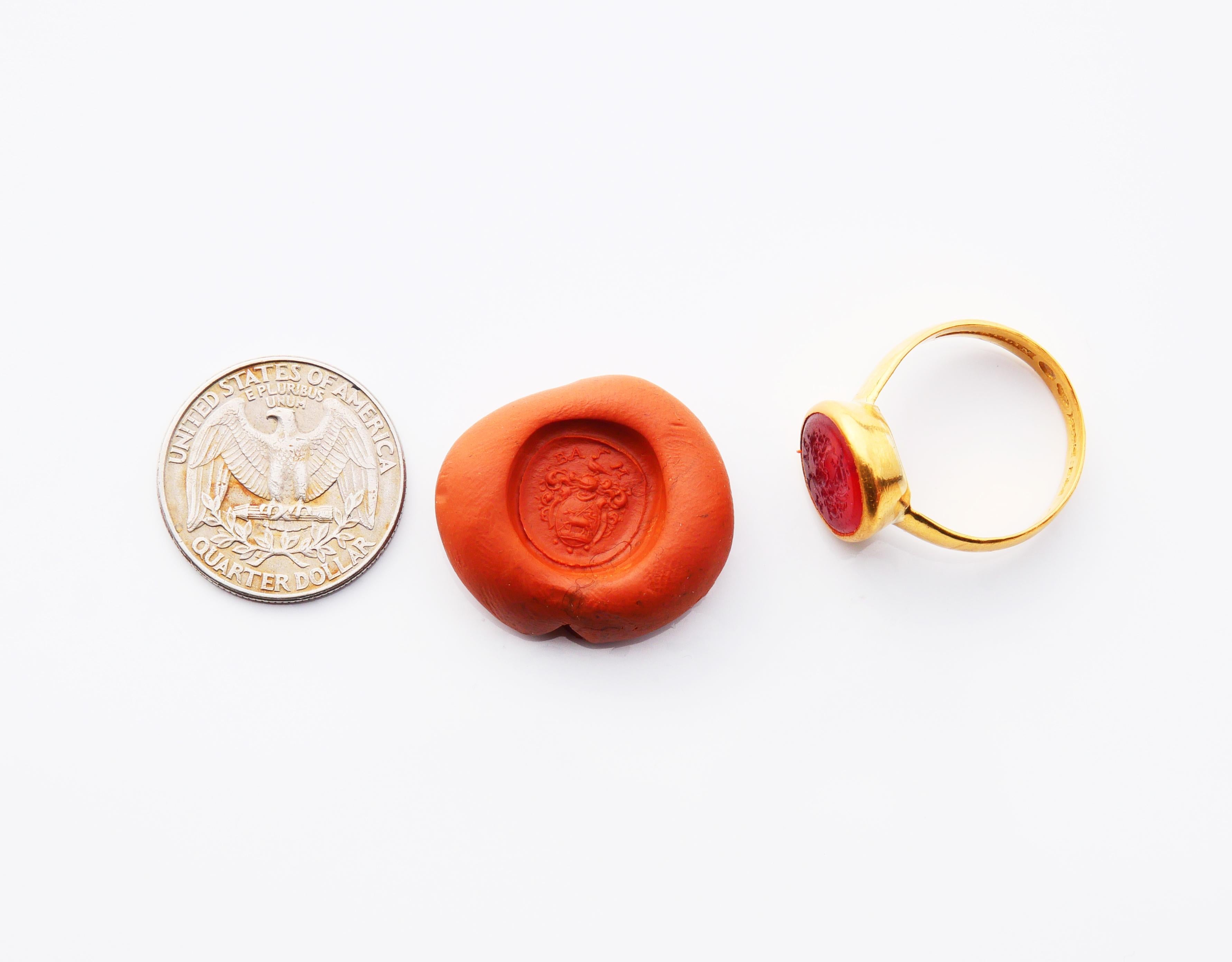 1921 Agnus Dei BAM Signet Ring Intaglio Carnelian solid 23K Gold Ø US10.25 /8.5g For Sale 3