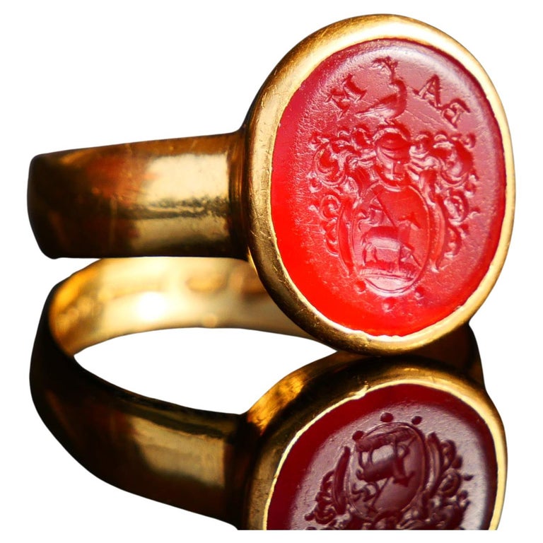 1921 Agnus Dei BAM Signet Ring Intaglio Carnelian solid 23K Gold Ø