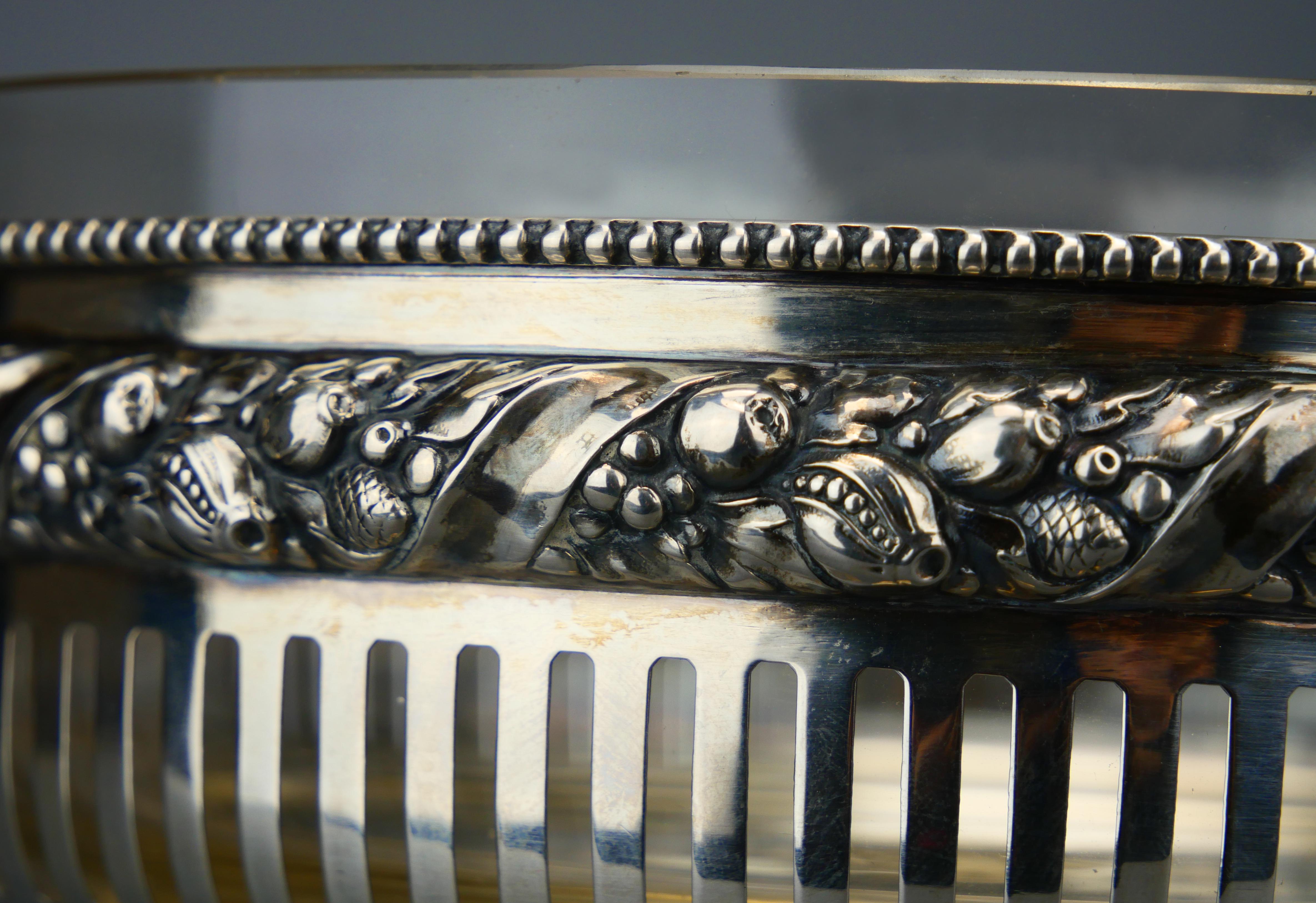 1921 Art Deco Bowl solid 830 Silver Cut Crystal Glass / 767 gr For Sale 2