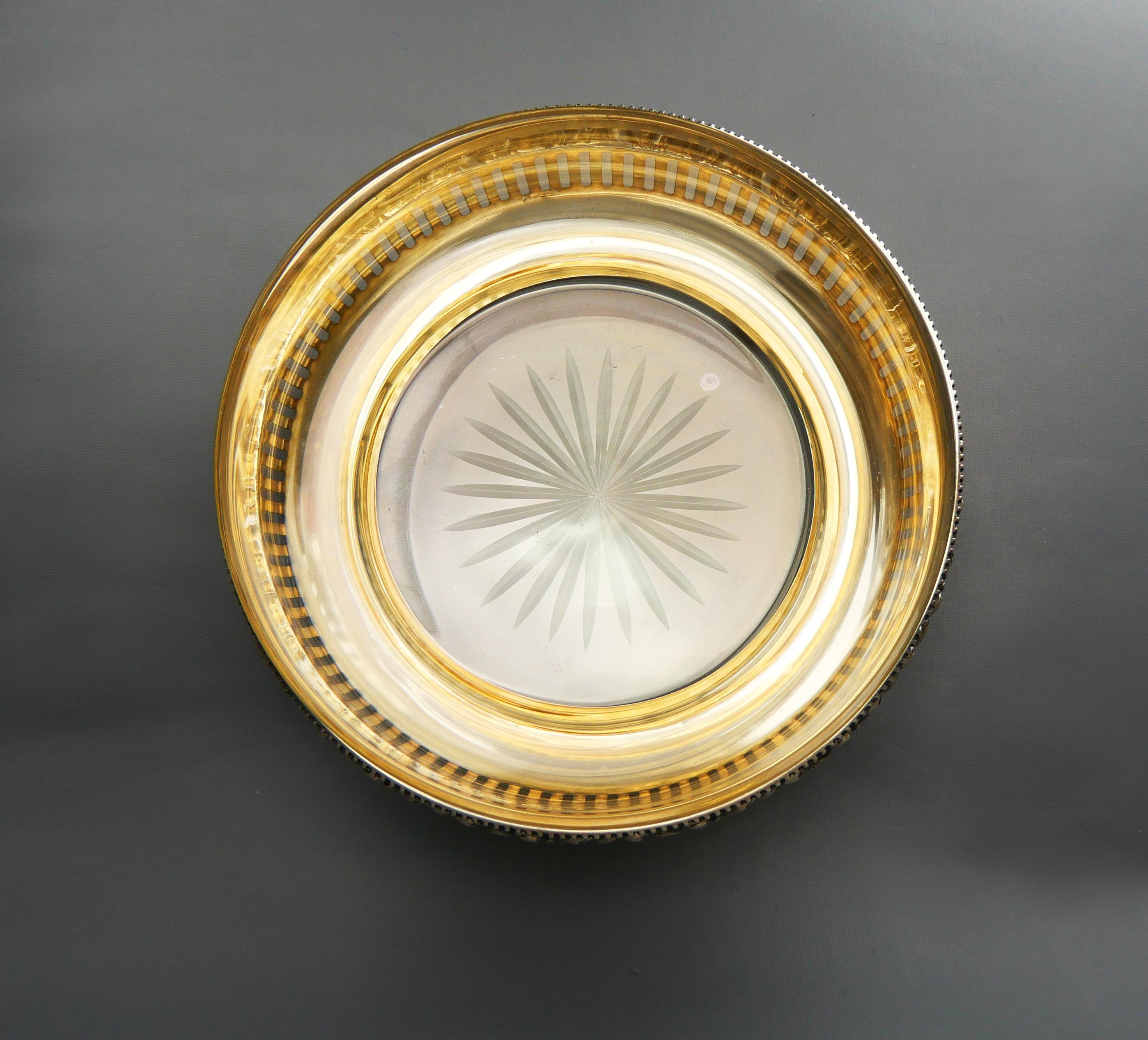 1921 Art Deco Bowl solid 830 Silver Cut Crystal Glass / 767 gr For Sale 3