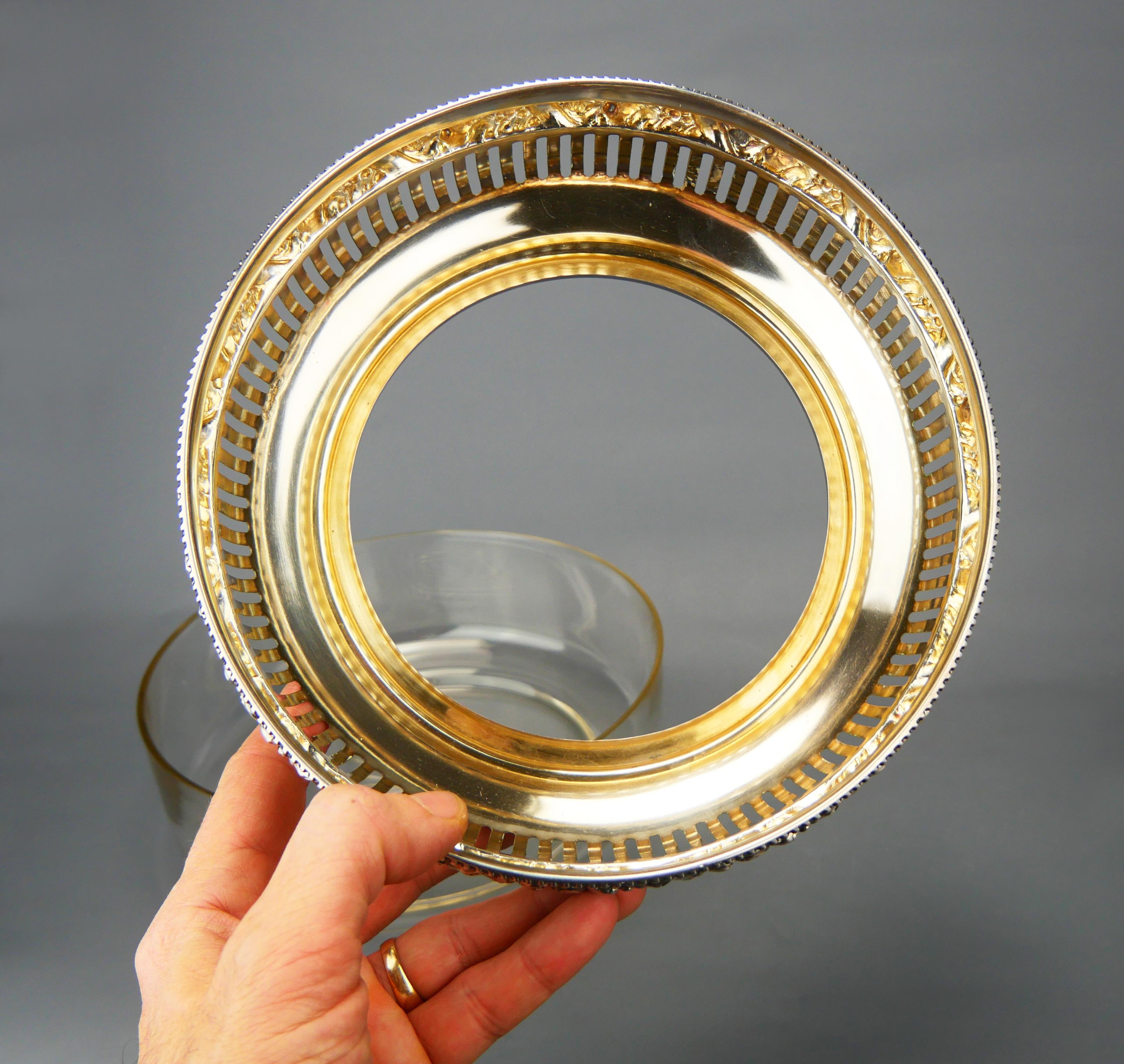 1921 Art Deco Bowl solid 830 Silver Cut Crystal Glass / 767 gr For Sale 4