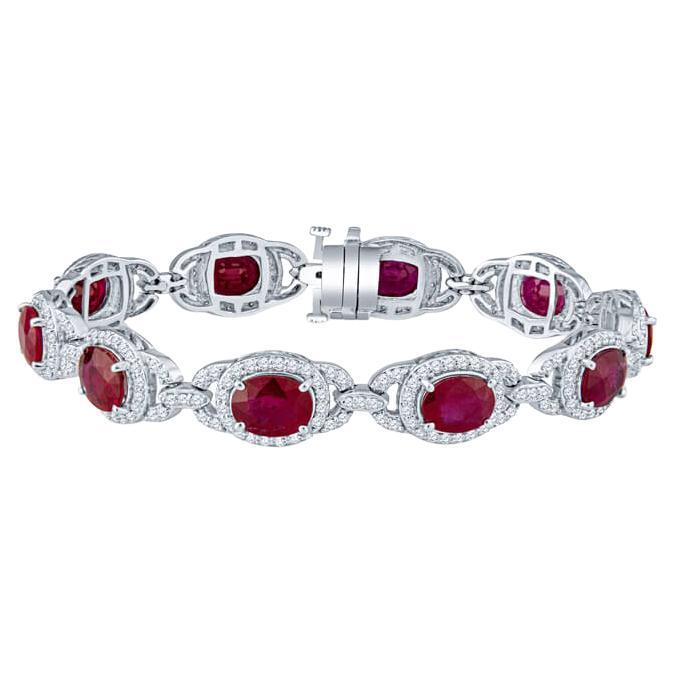 19.21 Carat Oval Ruby with 4.48 Carats of Round Pave Diamonds, 14K White Gold