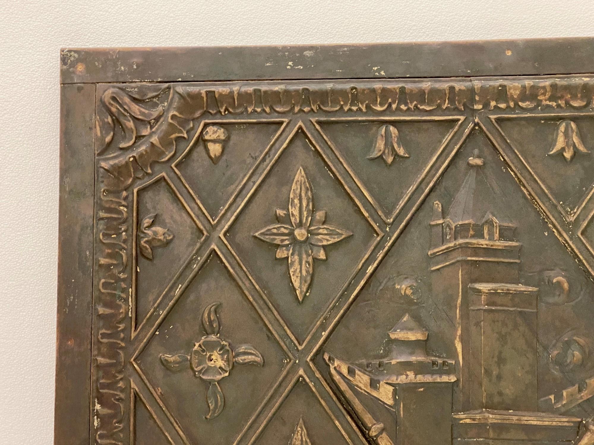 This unique copper panel was part of the facade of the 1921 landmark Crown Building at 57th St and 5th Avenue, New York City across from the Trump Building. The Crown Building was designed by Warren and Wetmore, the architects of the Helmsley