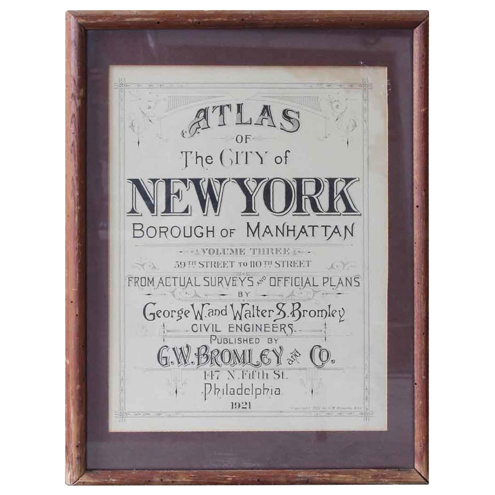 1921 Framed Borough of Manhattan Atlas Title Page