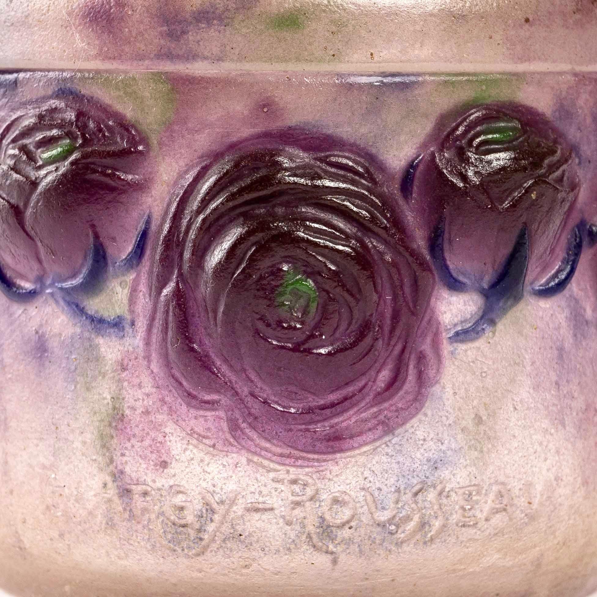 Molded 1921 Gabriel Argy-Rousseau Box Frosted Roses Renonculus Box Jar Pate de Verre