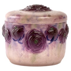 1921 Gabriel Argy-Rousseau Box Frosted Roses Renonculus Box Jar Pate de Verre