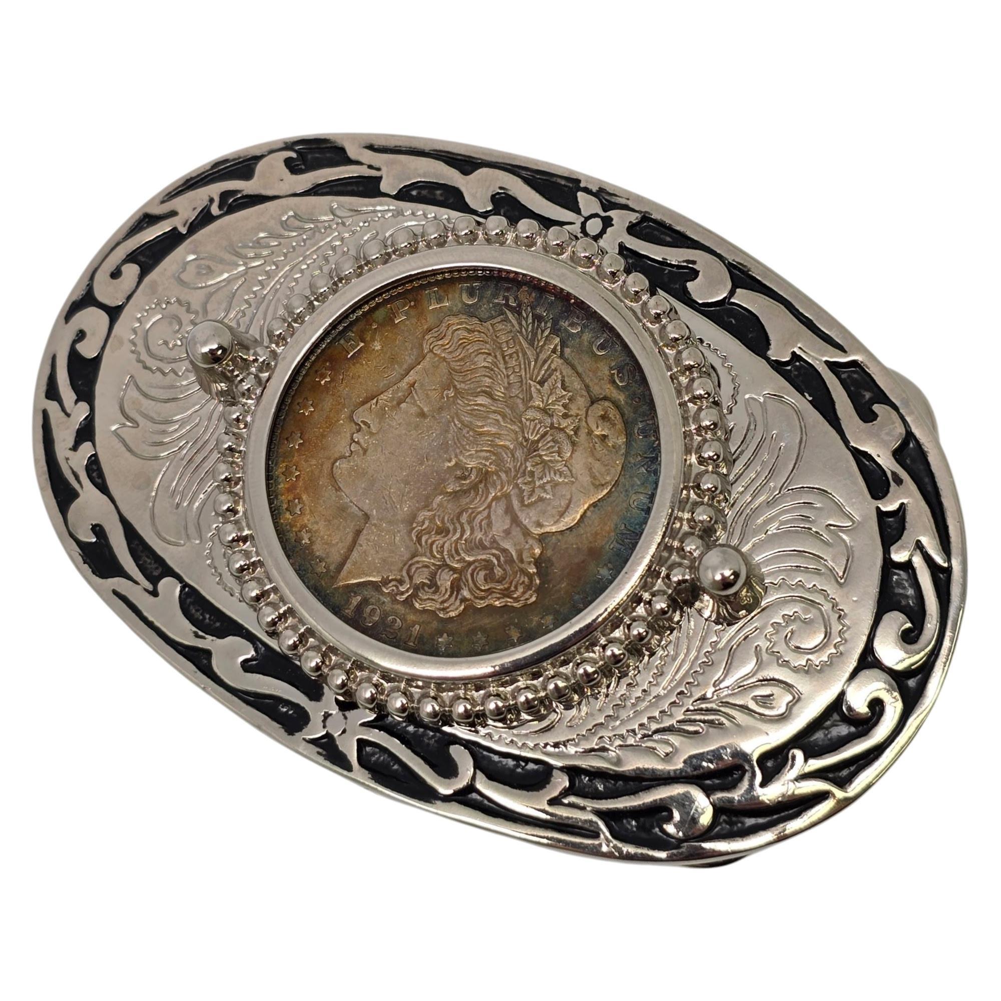 1921 Morgan Silver Dollar Coin Belt Buckle #20984 For Sale 1