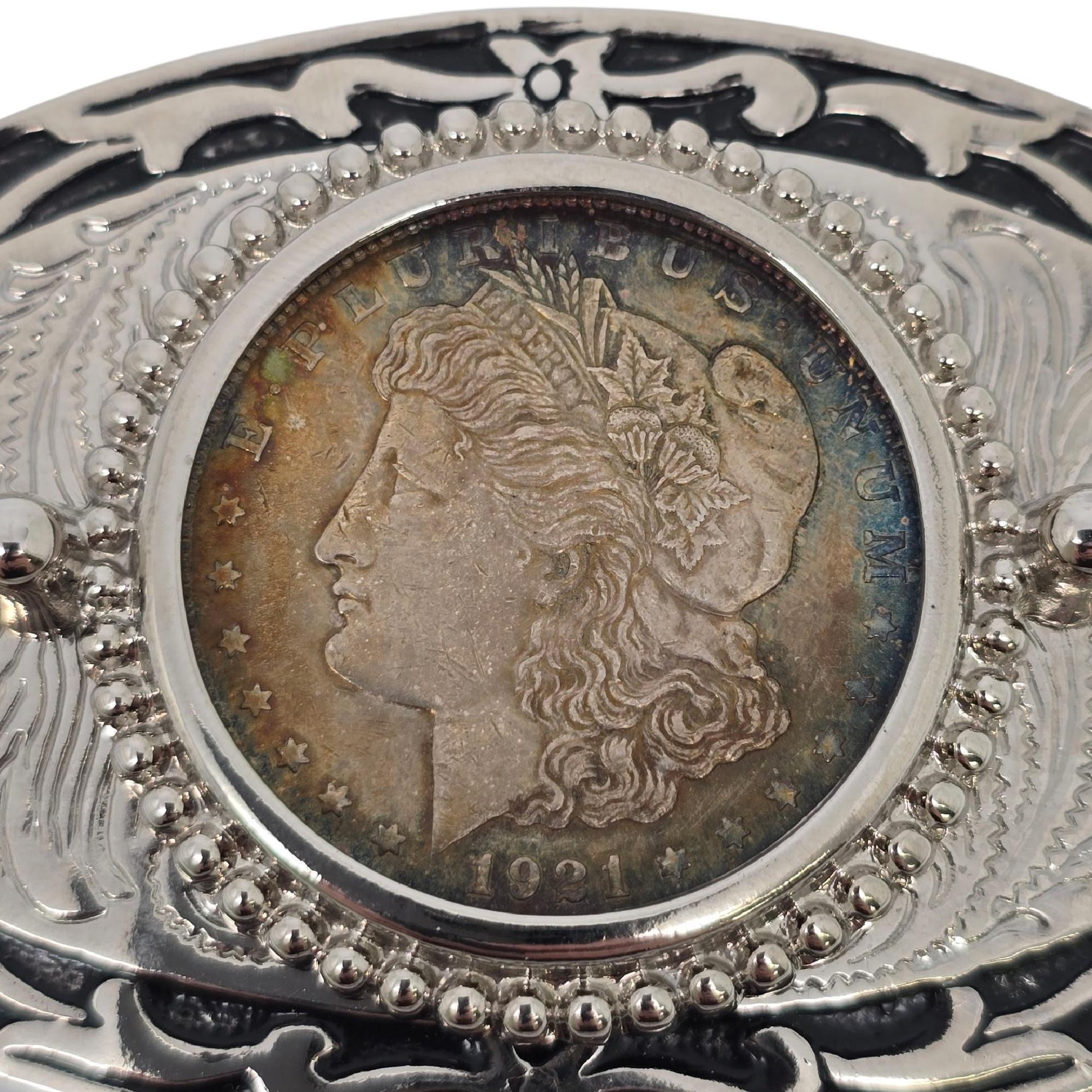 1921 Morgan Silver Dollar Coin Belt Buckle #20984 For Sale 2
