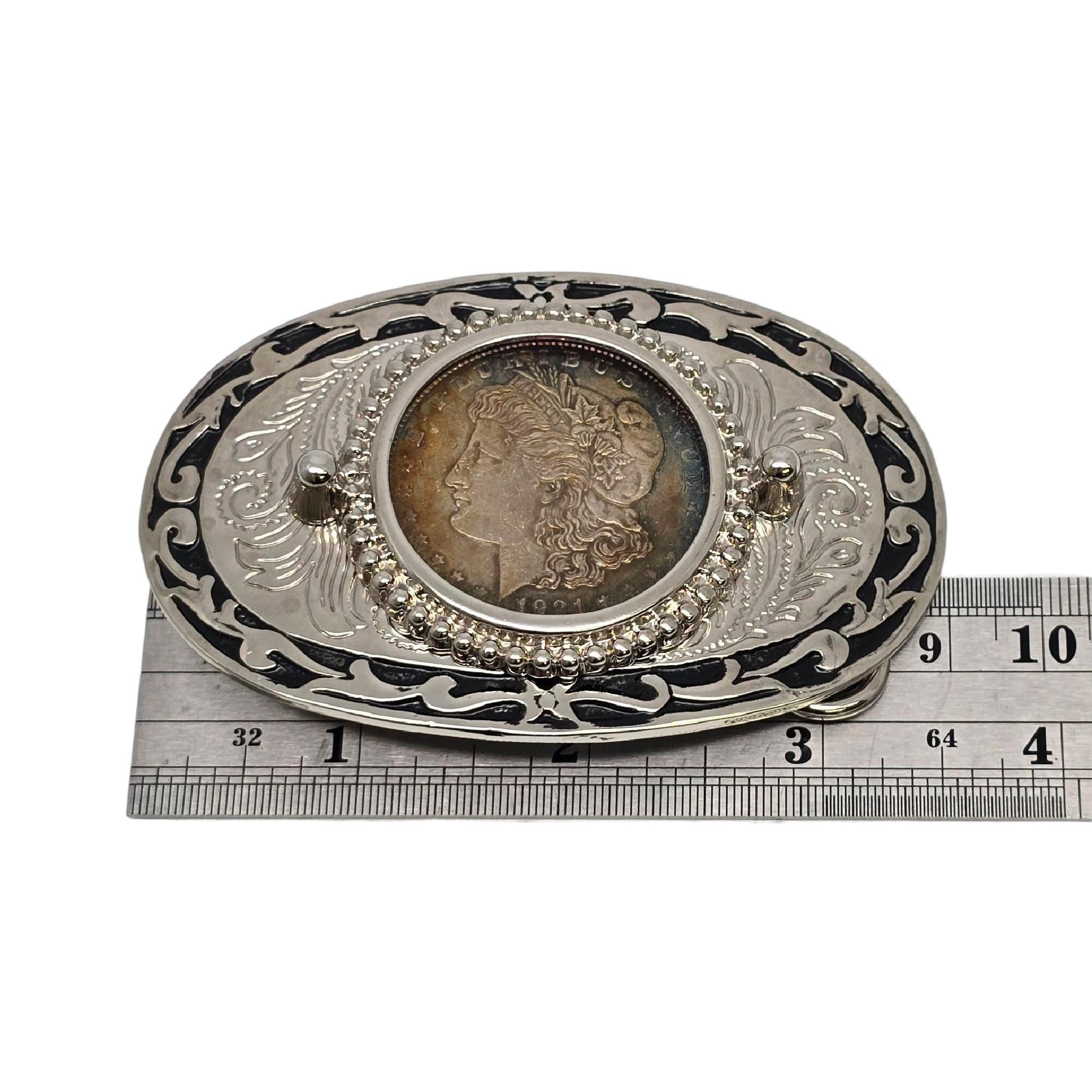 1921 Morgan Silver Dollar Coin Belt Buckle #20984 For Sale 3