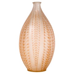 1921 Original René Lalique Acacia Vase Frosted Glass with Sepia Patina