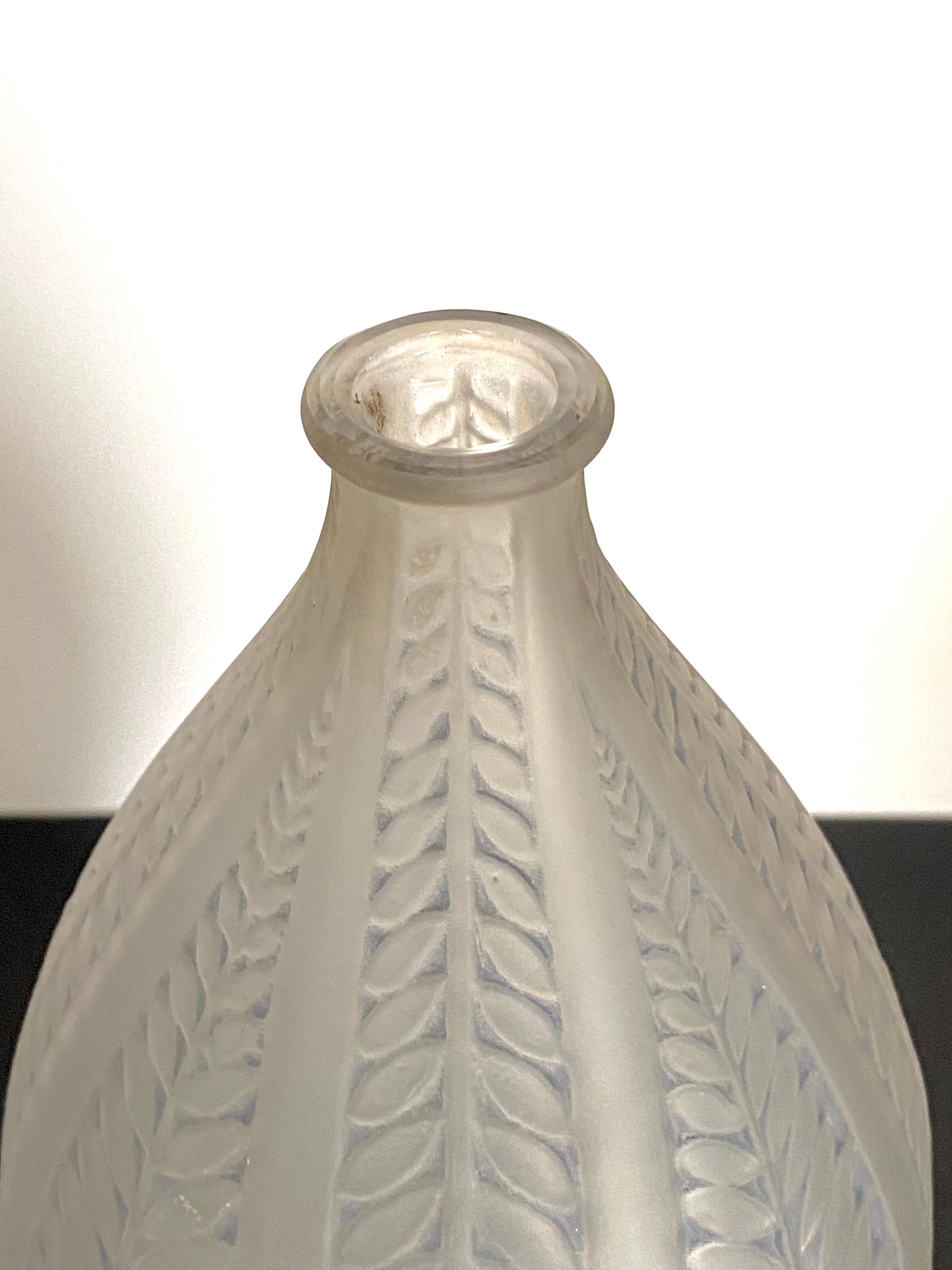 Molded 1921 Original René Lalique Acacia Vase Frosted Grey-Blue Stained Glass