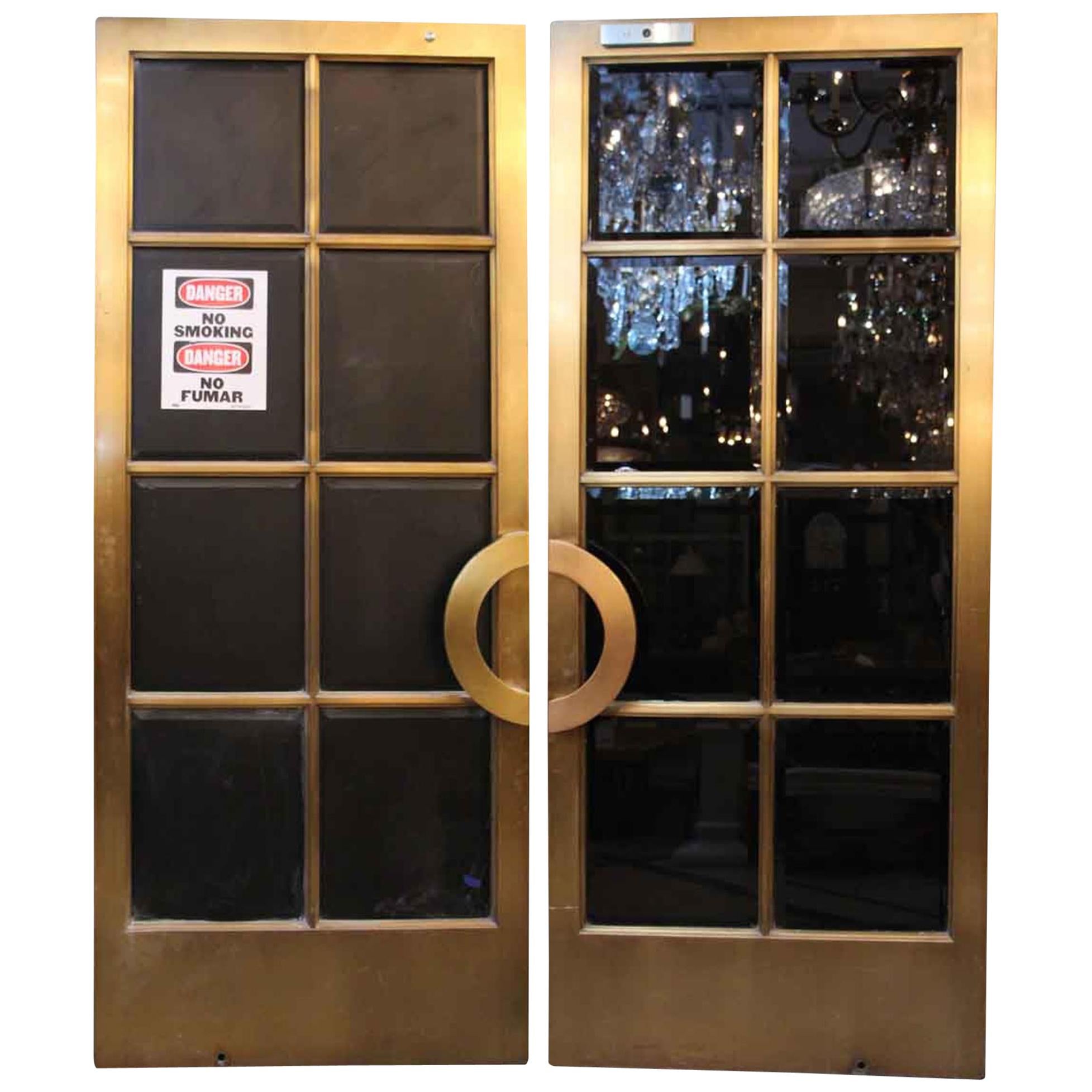 1921 Pair of Bronze Art Deco Doors with Beveled Glass from the Crown Building