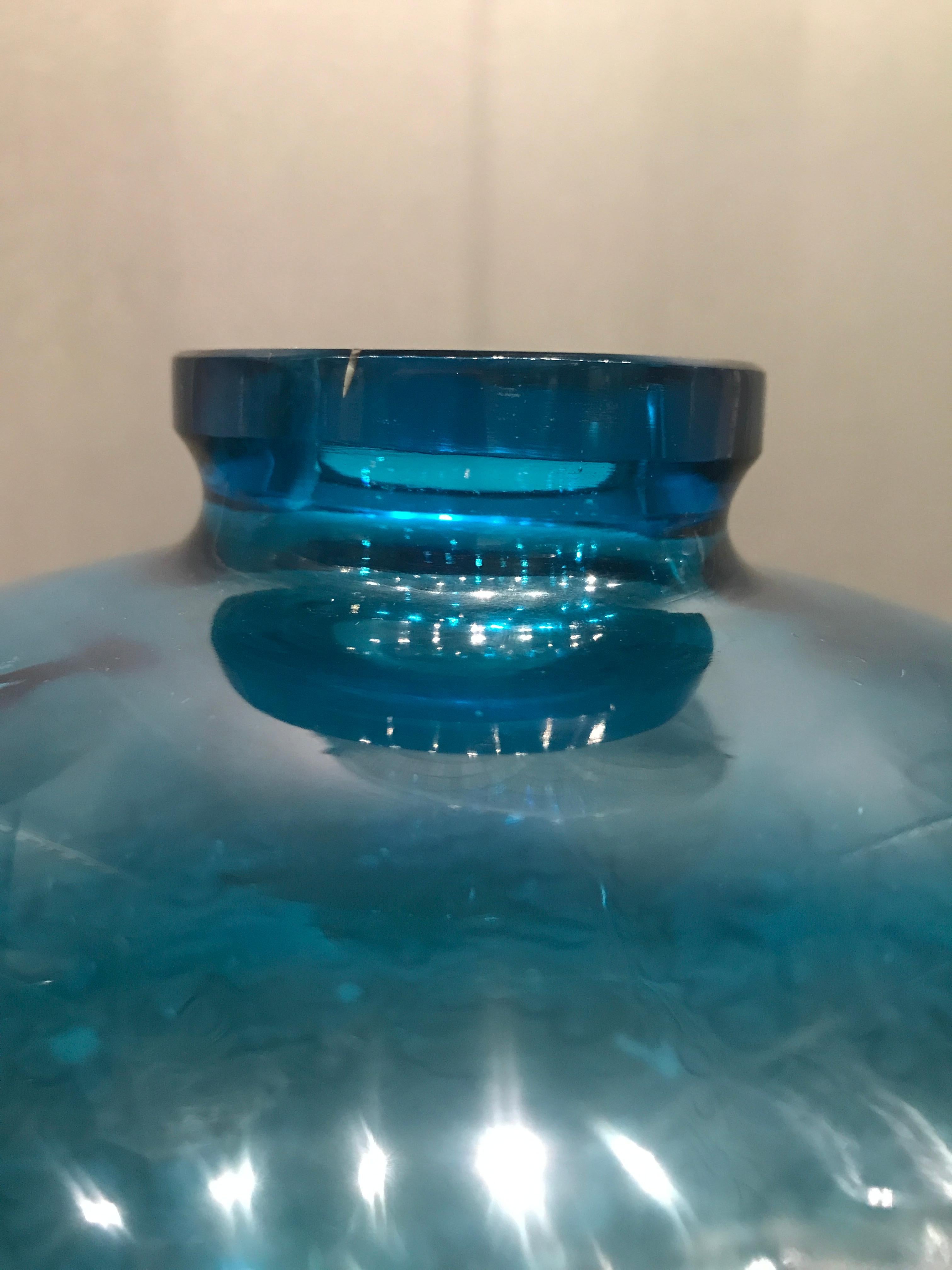 Molded 1921 Rene Lalique Acanthes Vase in Electric Blue Glass