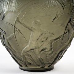 1921 René Lalique Archers Vase Grey Topaz Glass Men Arrows Hunt