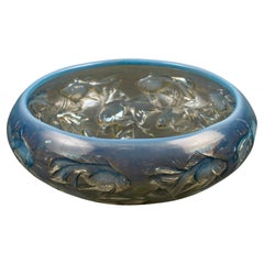 1921 René Lalique Ciotola Pesci Cipridi in Vetro Opalescente