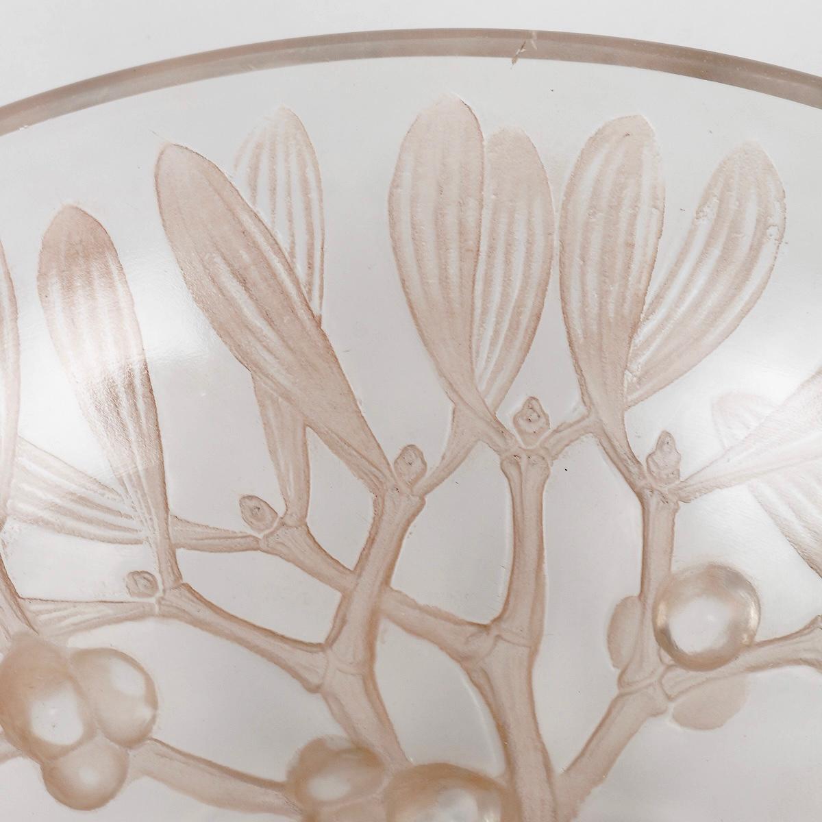 Molded 1921 René Lalique -Bowl Gui Mistletoe Glass with Sepia Patina For Sale