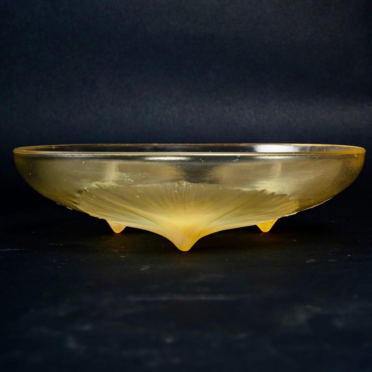 Molded 1921 René Lalique, Bowl Volubilis Yellow Opalescent Glass