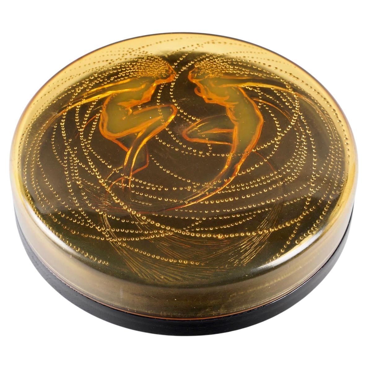 1921 René Lalique - Caja Deux Sirènes Sirenas Naranja Vidrio Opalescente