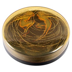 1921 René Lalique - Box Deux Sirènes Mermaids Orange Opalescent Glass