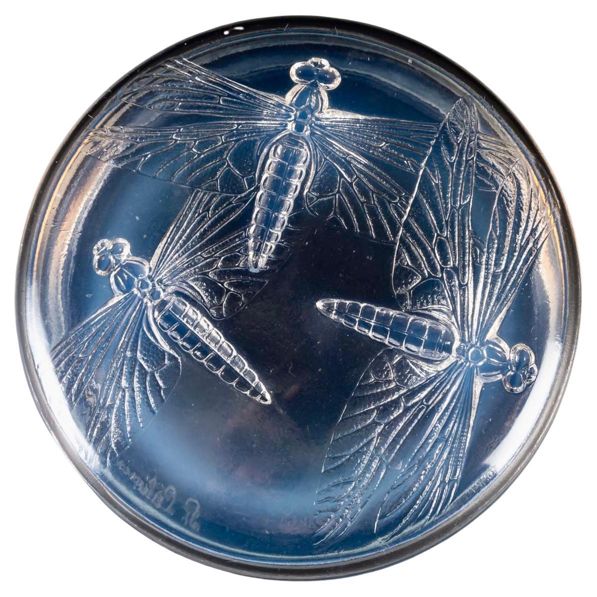 1921 René Lalique Box Jar Libellules Opalescent, Dragonflies