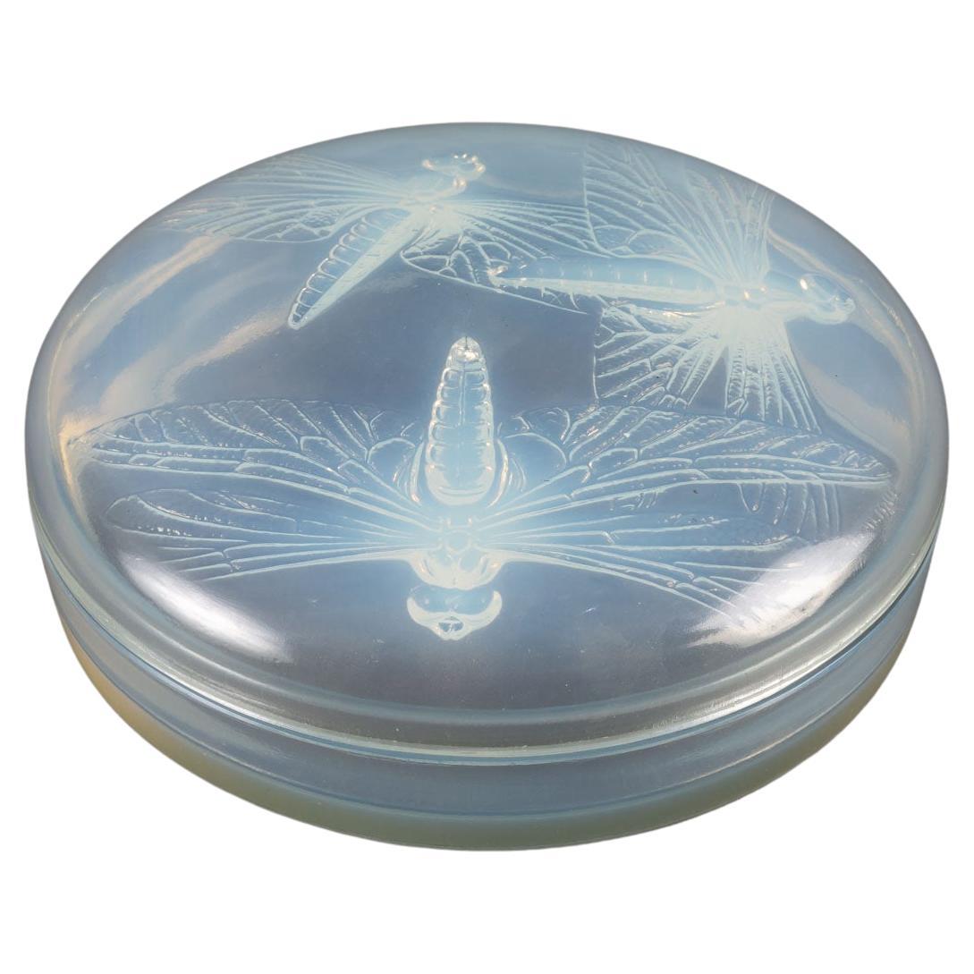1921 René Lalique Box Jar Libellules Opalescent Glass, Dragonflies
