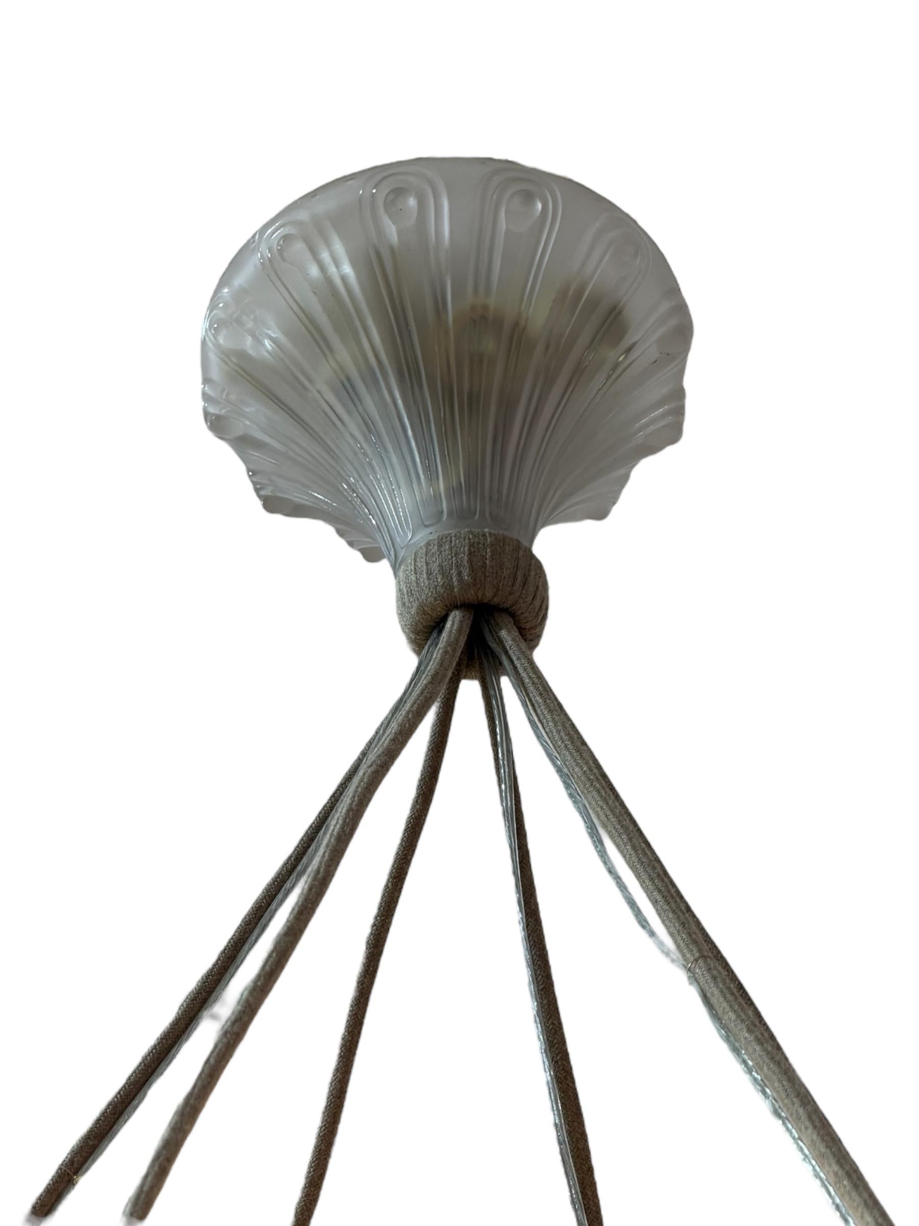 Blown Glass 1921 René Lalique Ceiling Fixture Light Chandelier Feuilles de Charmes Glass For Sale