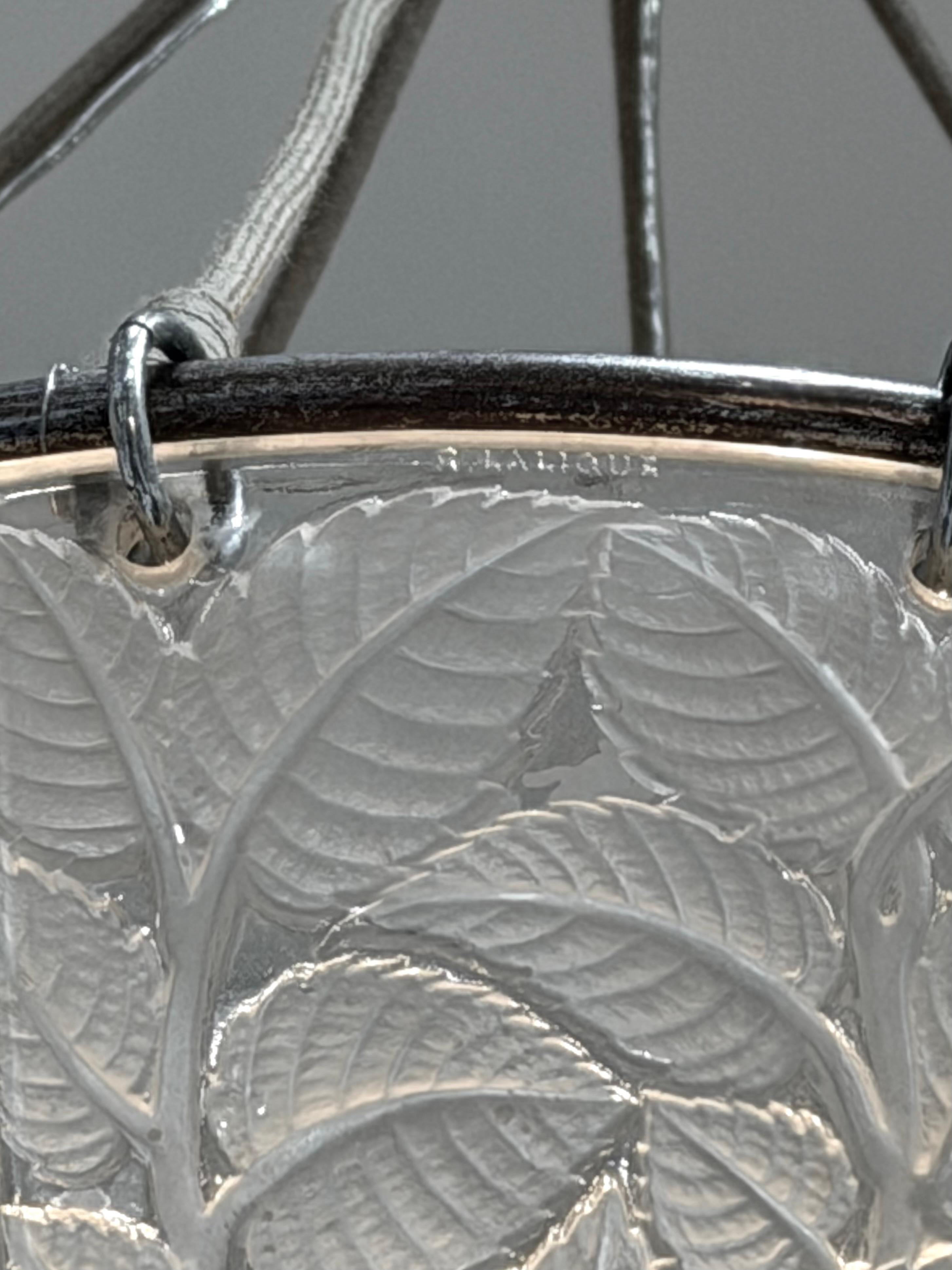 1921 René Lalique Ceiling Fixture Light Chandelier Feuilles de Charmes Glass For Sale 1