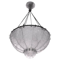1921 René Lalique Ceiling Fixture Light Chandelier Feuilles de Charmes Glass
