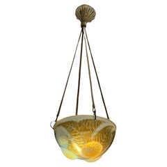 Antique 1921 René Lalique Ceiling Light Chandelier Dahlias Opalescent Glass Sepia Patina