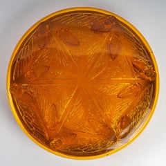 1921 Rene Lalique Cigales Orange Opalescent Box with Satin Base, Cicadas