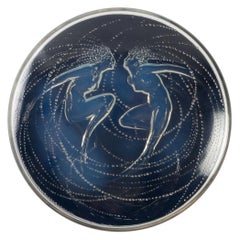 1921 René Lalique Deux Sirenes Opalescent Box with Satin Base, Mermaids