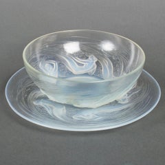1921 René Lalique Dishes Plate & Bowl Ondines Opalescent Glass Mermaids