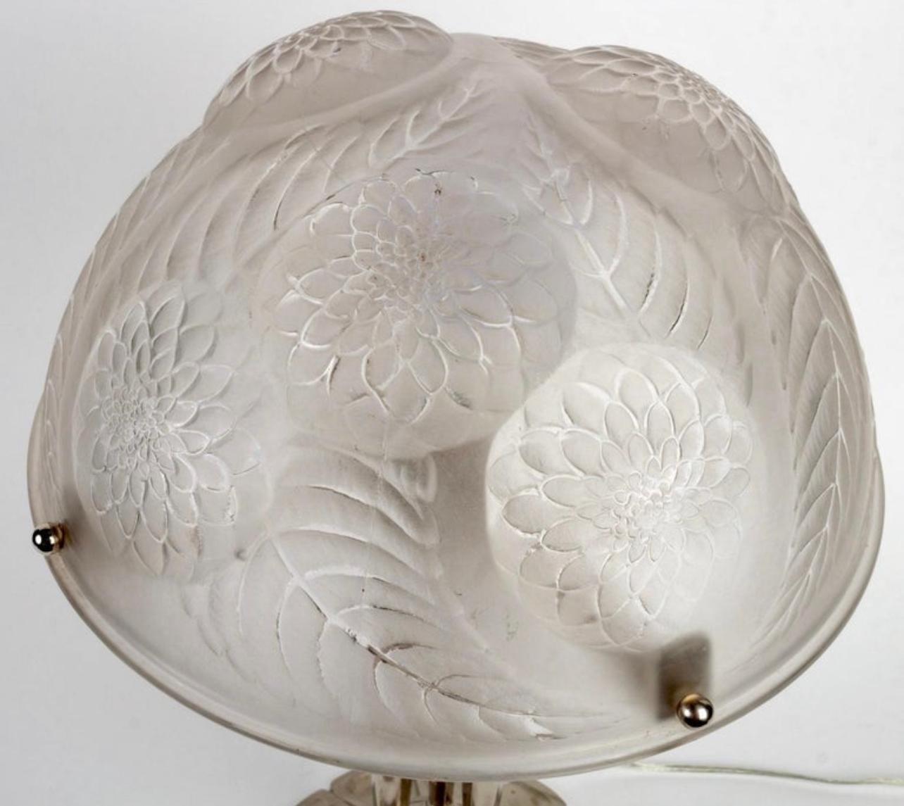 Molded 1921 Rene Lalique - Lamp Dahlias Frosted Glass & Nickeled Bronze
