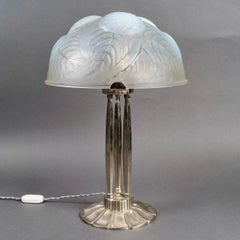 1921 Rene Lalique - Lamp Dahlias Opalescent Glass & Nickeled Bronze