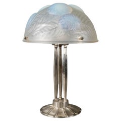 1921 Rene Lalique - Lamp Dahlias Opalescent Glass & Nickeled Bronze