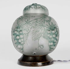 1921 René Lalique - Lamp Perfume Burner Raisins Grapes Glass Blue Grey Patina