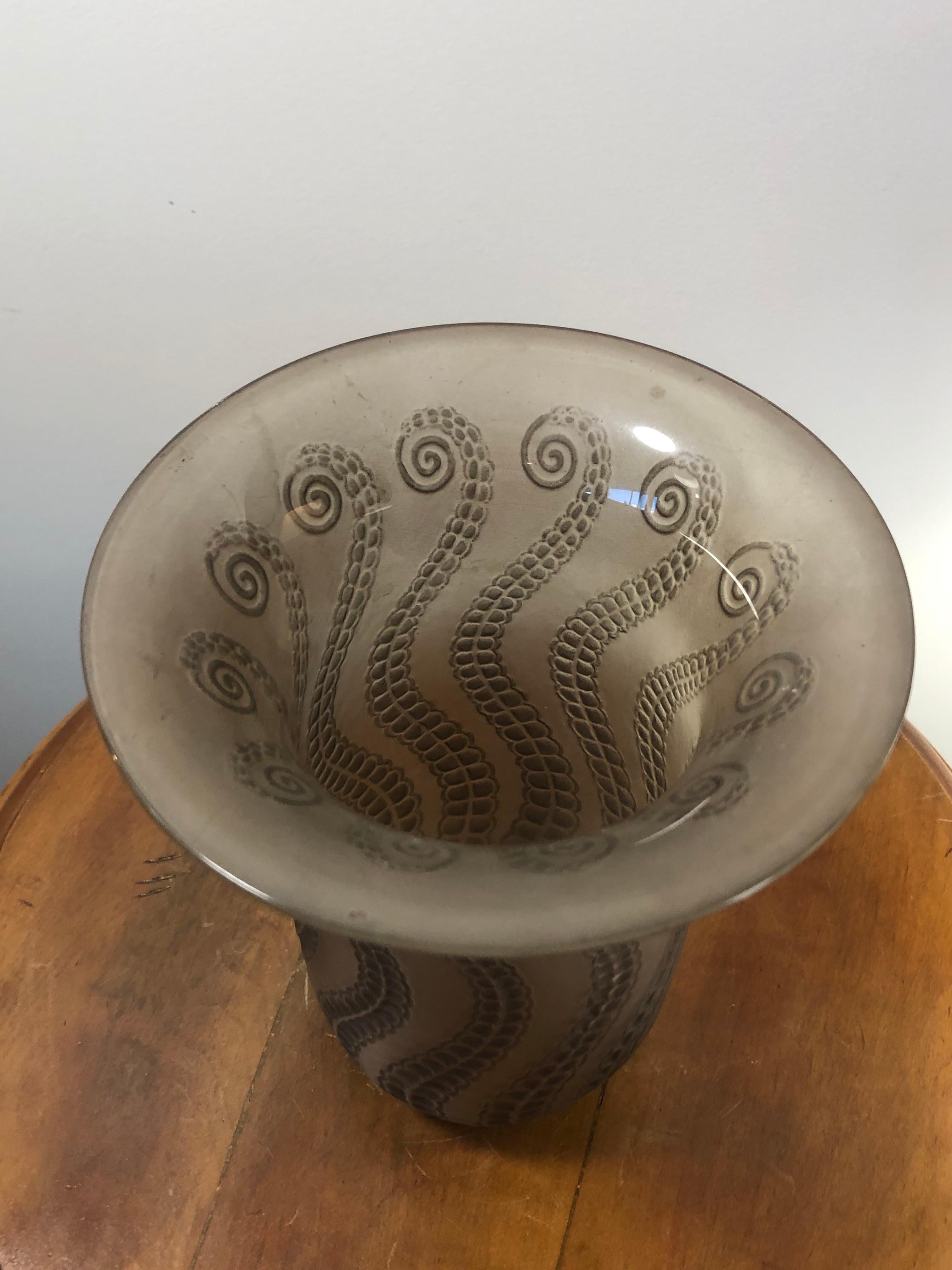 Art Deco 1921 René Lalique Meduse Vase in Grey Glass with Grey Patina