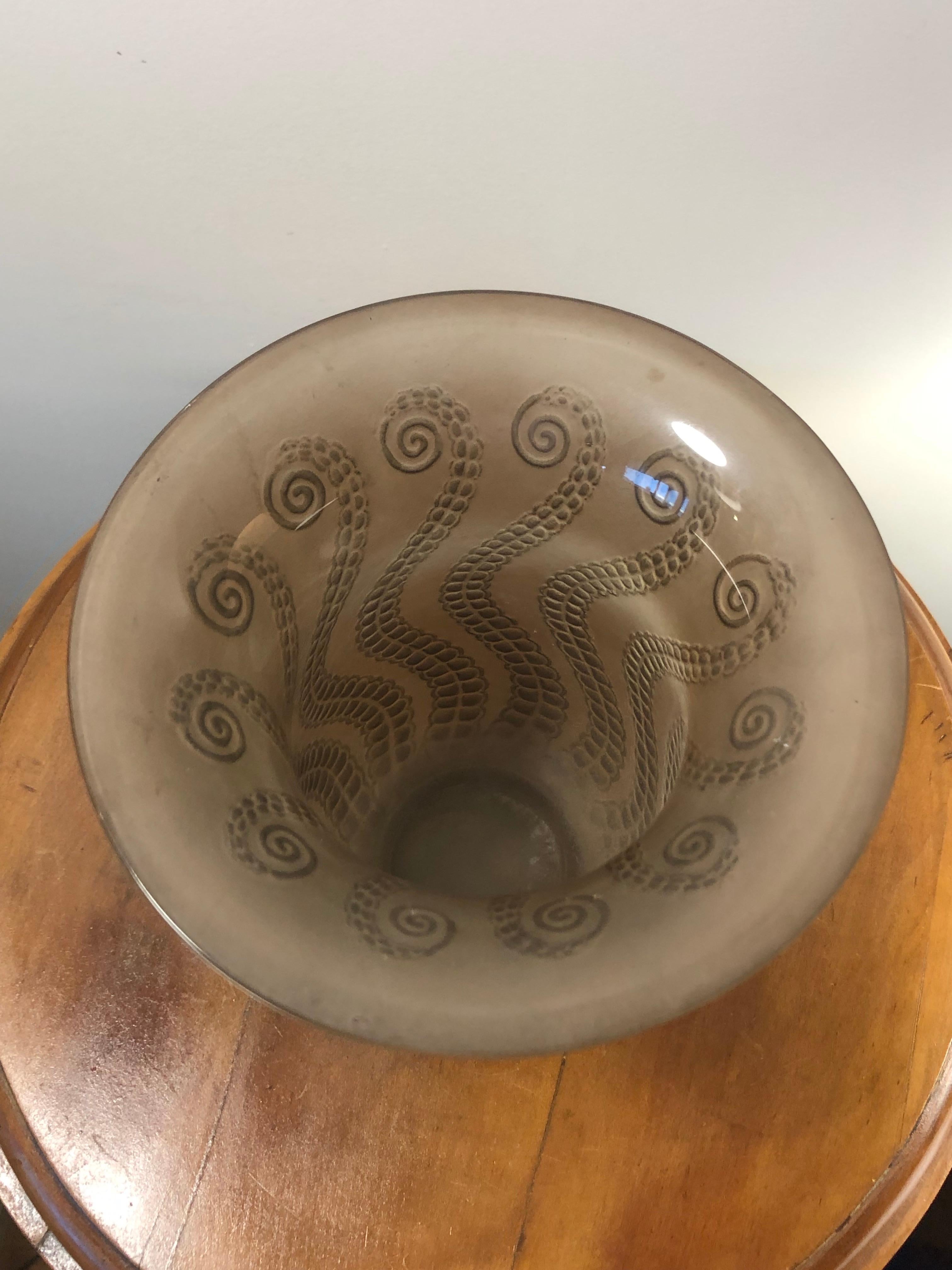 French 1921 René Lalique Meduse Vase in Grey Glass with Grey Patina