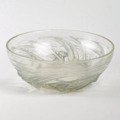 1921 René Lalique Ondines Bowl Clear Glass Blue Patina, Swimming Mermaid