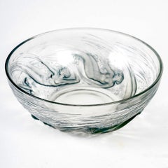 1921 René Lalique Ondines Bowl Clear Glass Blue Patina, Swimming Mermaid