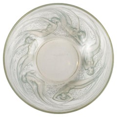 1921 René Lalique Ondines Bowl Clear Glass Blue Patina, Swimming Mermaid