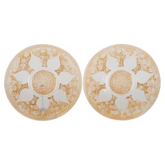 Antique 1921 René Lalique Pair of Vases Glass Plates Frosted Glass and Sepia Patina