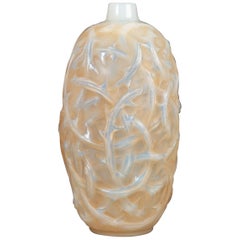 1921 René Lalique Ronces Vase in Double Cased Opalescent Glass with Sepia Stain