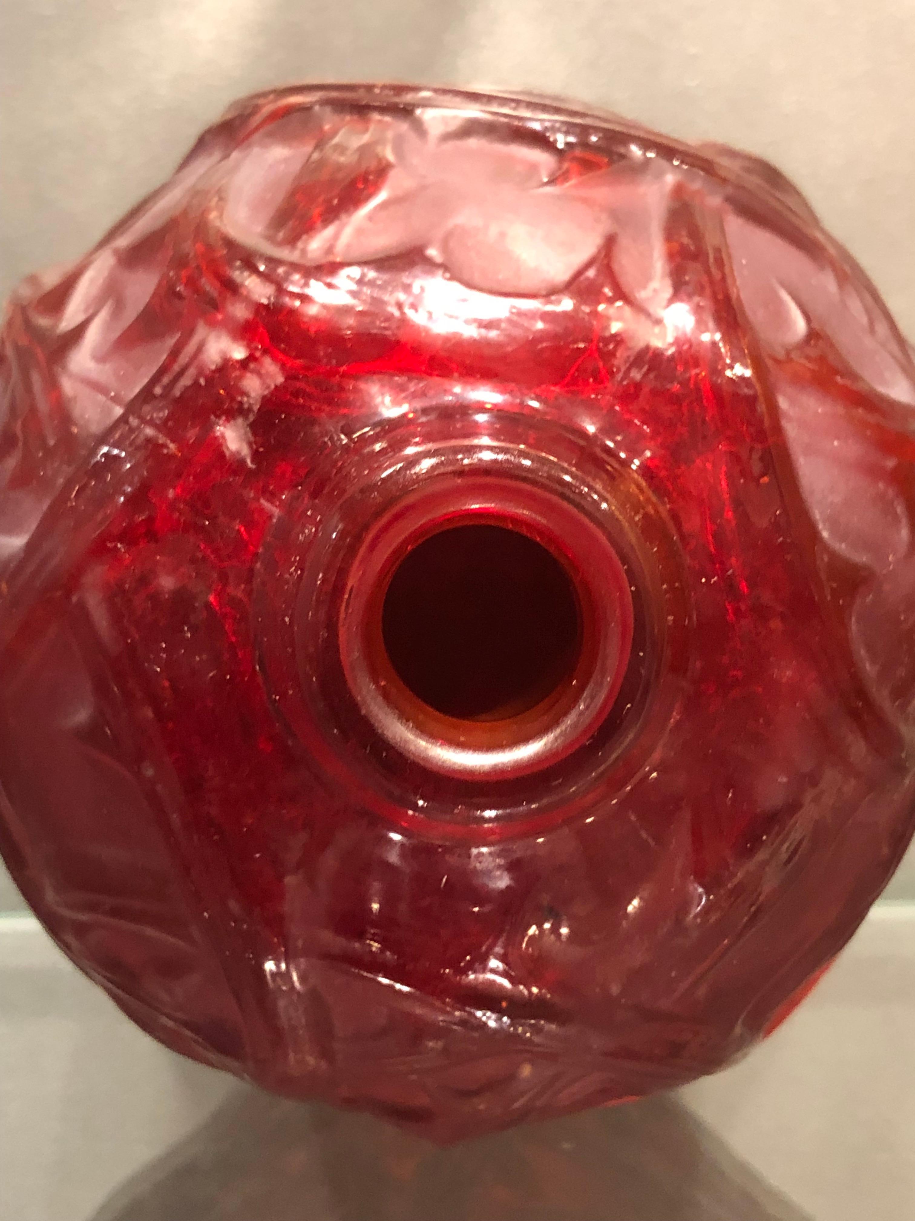 Early 20th Century 1921 René Lalique Ronces Vase in Double Cased Red Glass