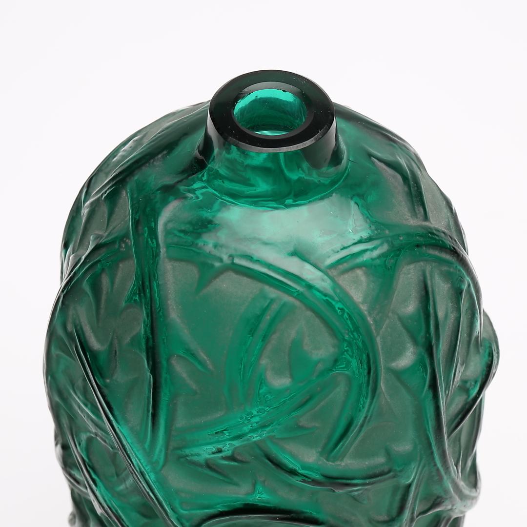 Art Deco 1921 Rene Lalique Ronces Vase in Emerald Green Glass