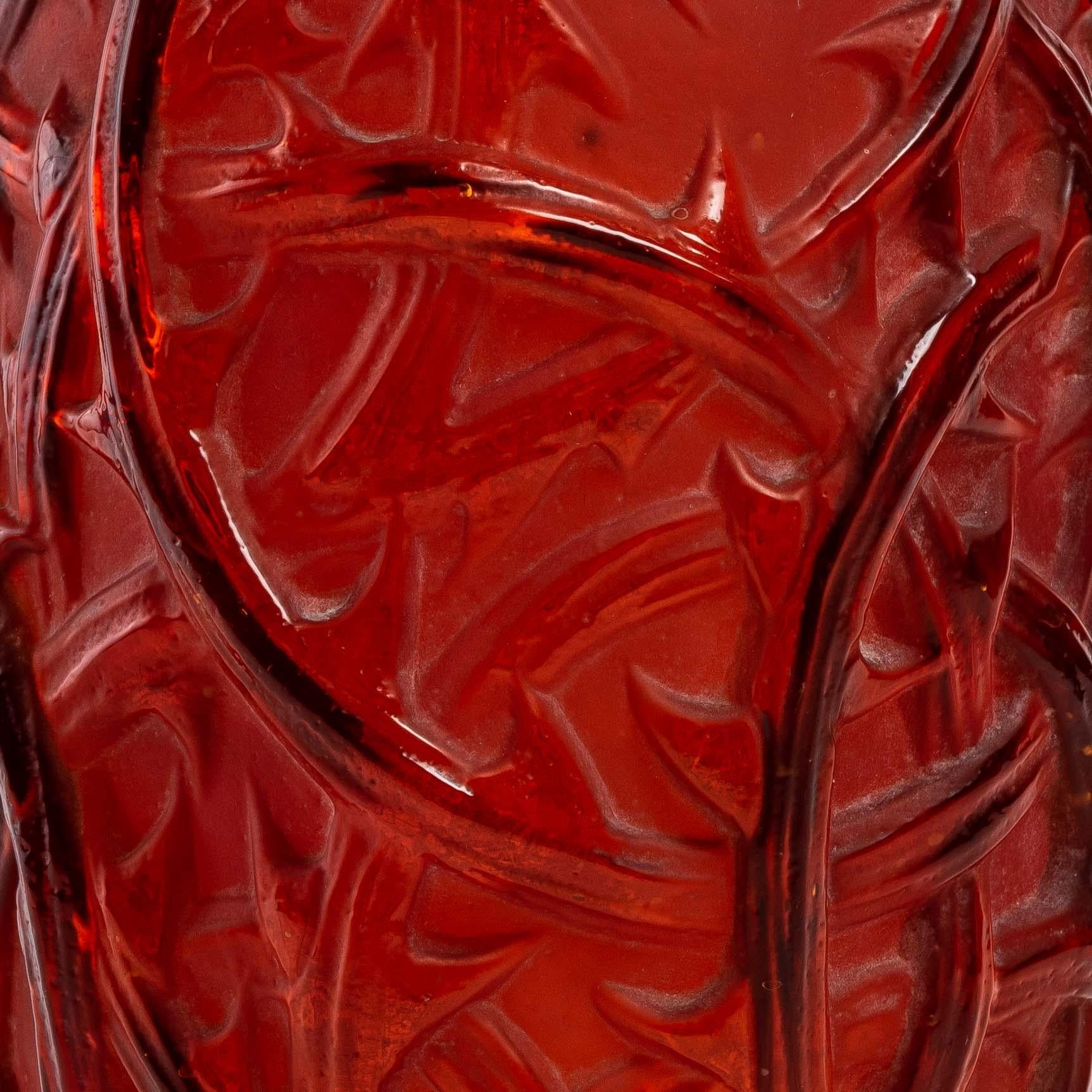 French 1921 René Lalique Ronces Vase in Red Glass  For Sale