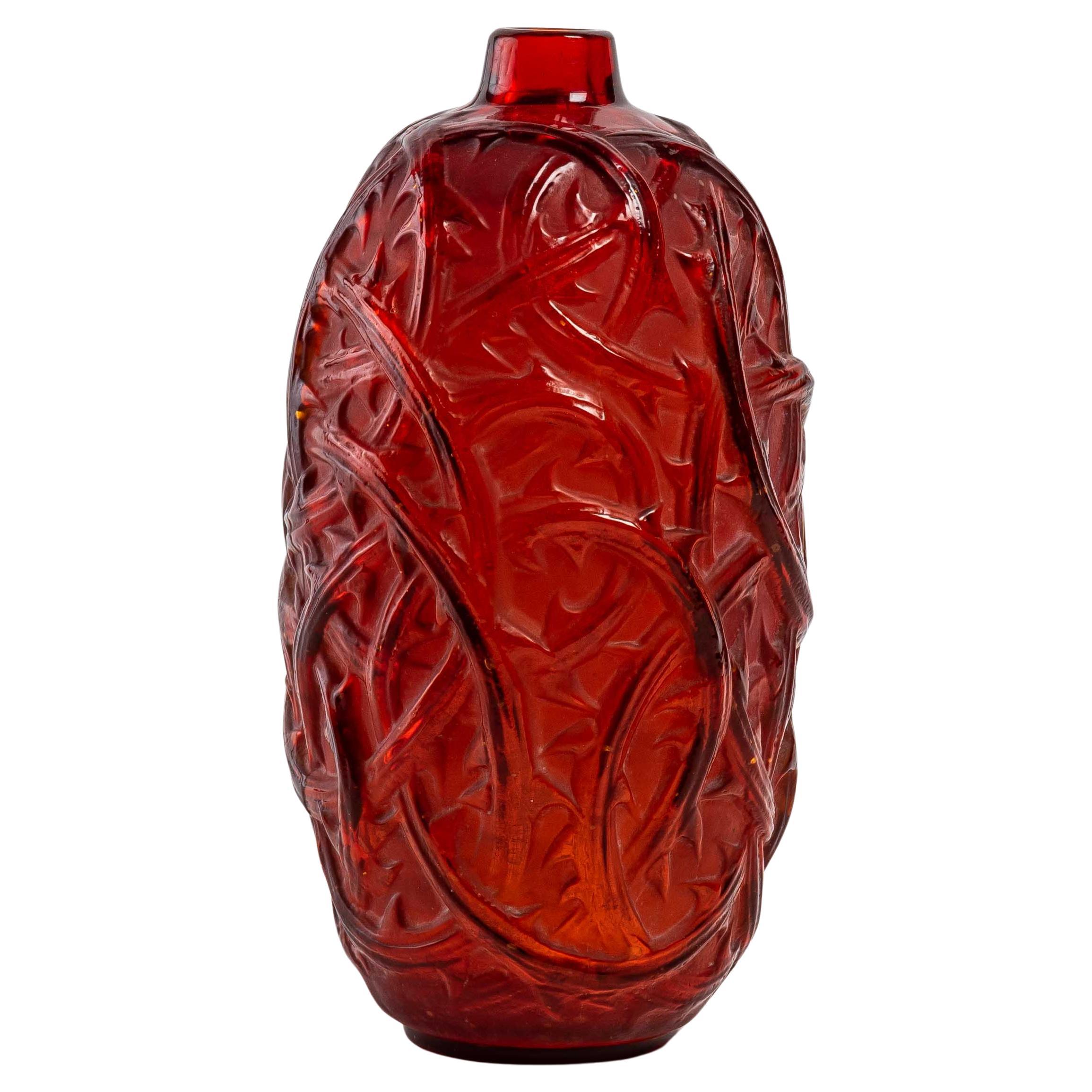 1921 René Lalique Ronces Vase in Red Glass  For Sale